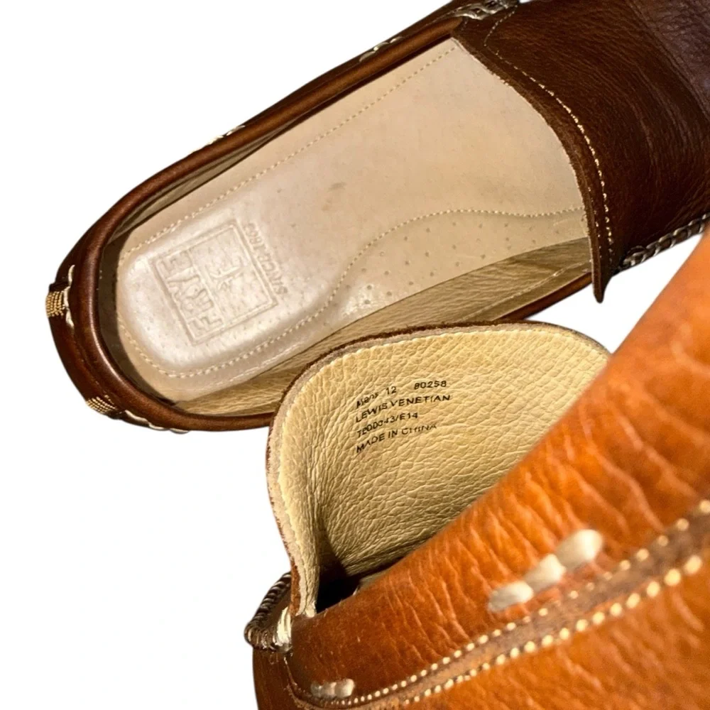 FRYE Brown Leather Moccasin Slip-Ons Driving Loafers Men’s Shoes - US Size 12 - Picture 13 of 14